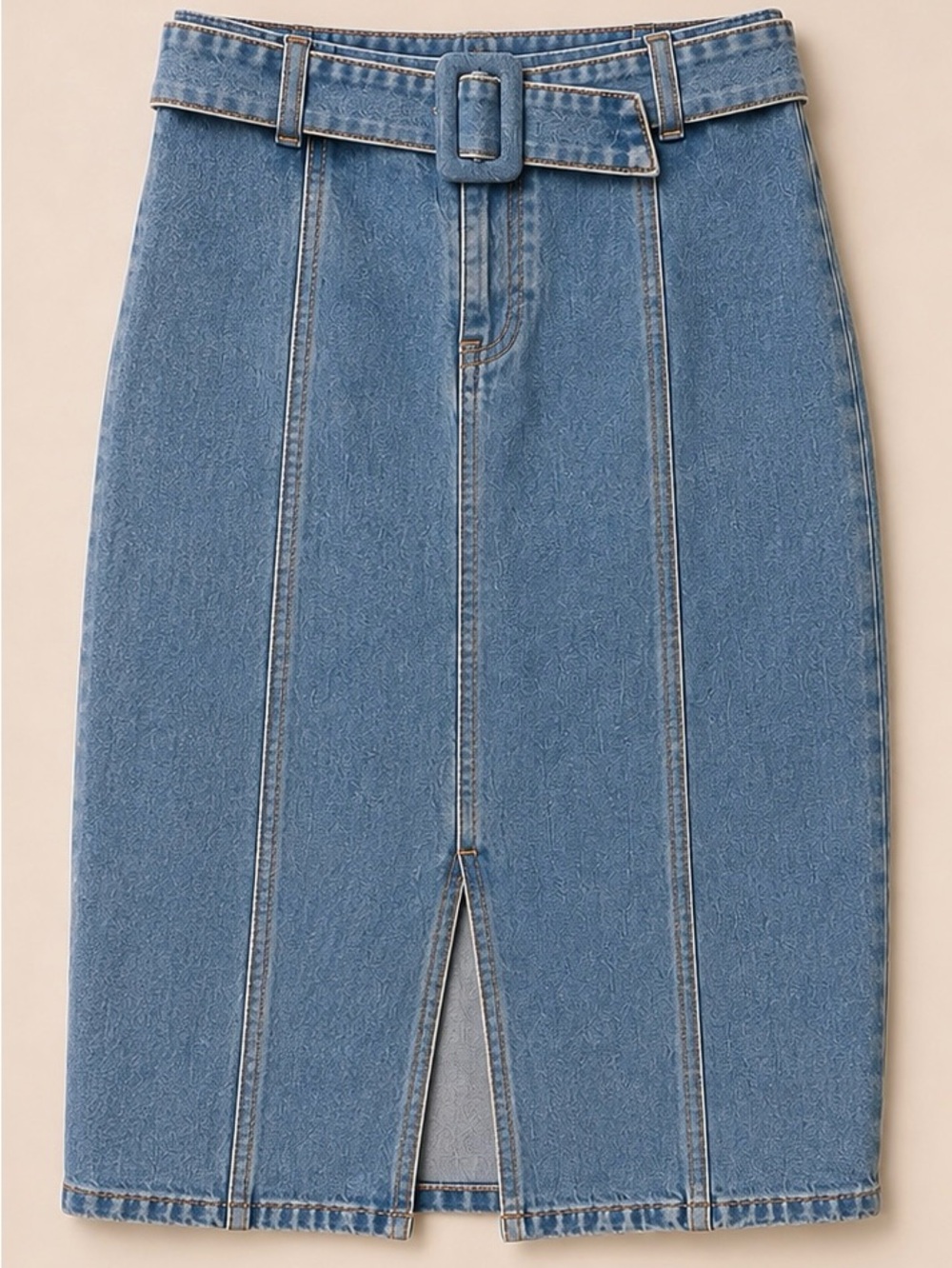 Dee Elly Belted Denim Midi Skirt Size M